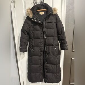 Michael Kors Black Puffer Jacket with Fur Trim, wool lining & down feather
